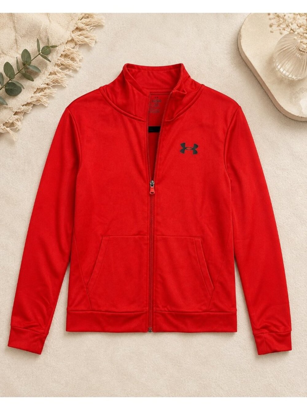 Under Armour Boys Red Full-Zip Fleece Hoodie Size YLG Loose Fit Lightweight Warm